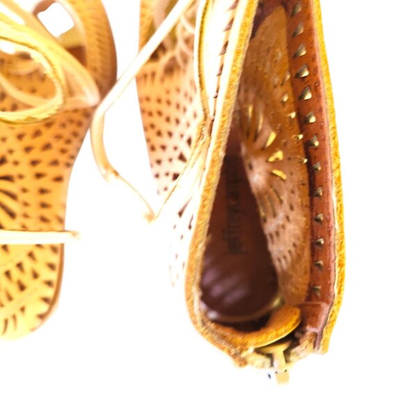 Jeffrey Campbell Rodillo Laser Cut Lace Up Open Toe Wedge Sandals Booties Size 7 - Picture 8 of 13